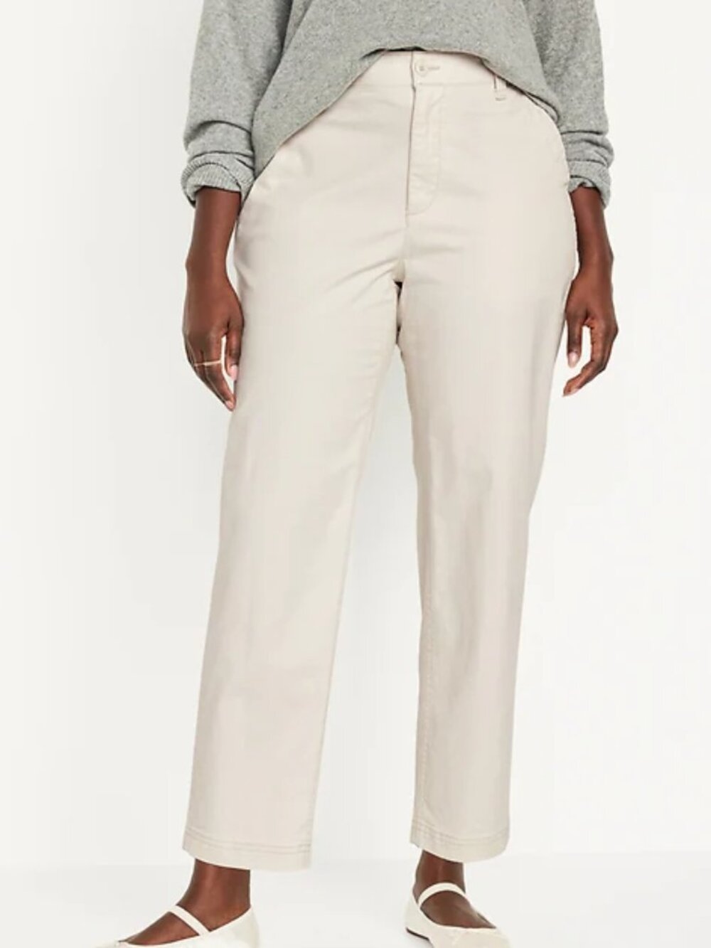 High-Waisted Chino Tapered Straight Pants